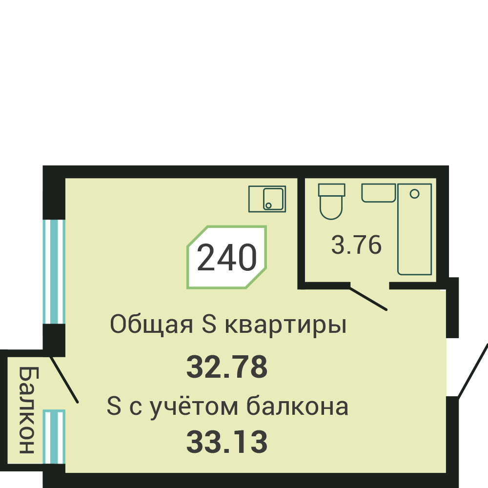 ЖК Четыре горизонта, 1-комн кв 32,8 м2, за 7 288 600 ₽, 5 этаж